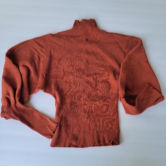 Zara Puff Sleeve Ribbed Sweater in Brick - Picture 7 of 8